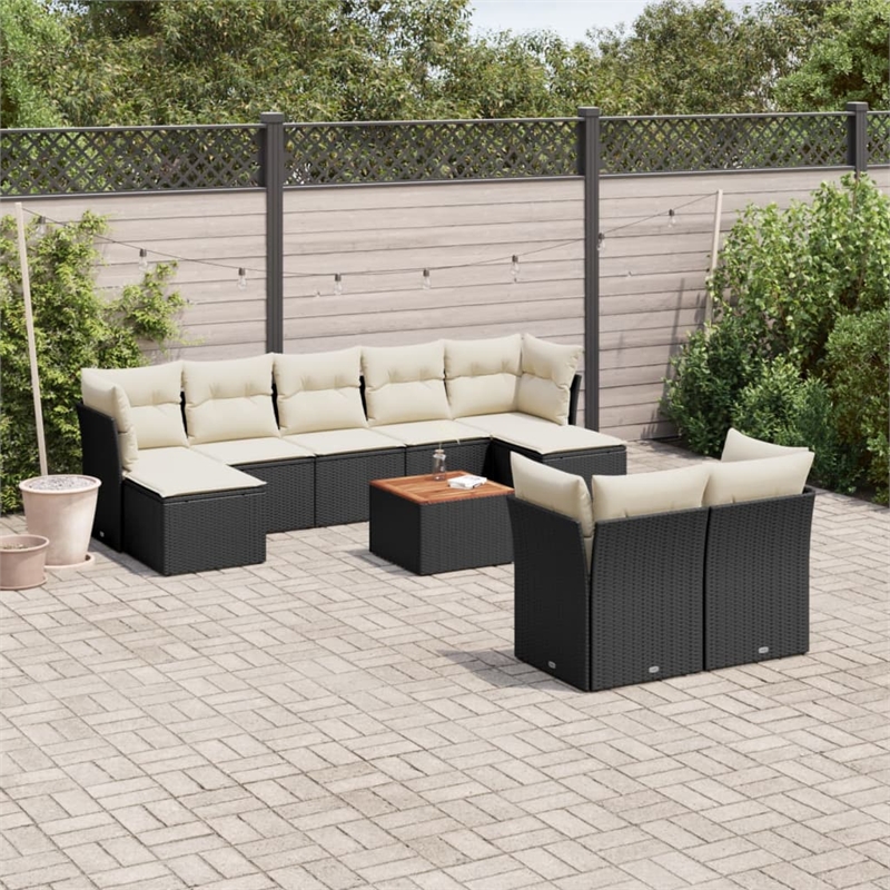 Afuera Living Contemporary Synthetic Poly Rattan 10 Piece Sofa Set in Black