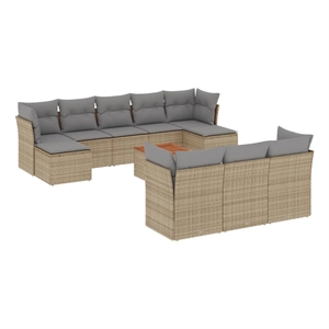 Afuera Living Contemporary Synthetic Poly Rattan 11 Piece Sofa Set in Gray/Beige