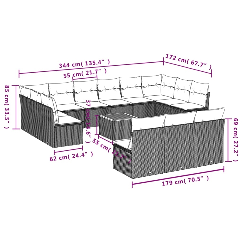 Afuera Living Contemporary 14 Piece Poly Rattan Sofa Set in Beige