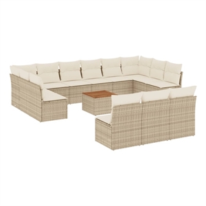 Afuera Living Contemporary 14 Piece Poly Rattan Sofa Set in Beige