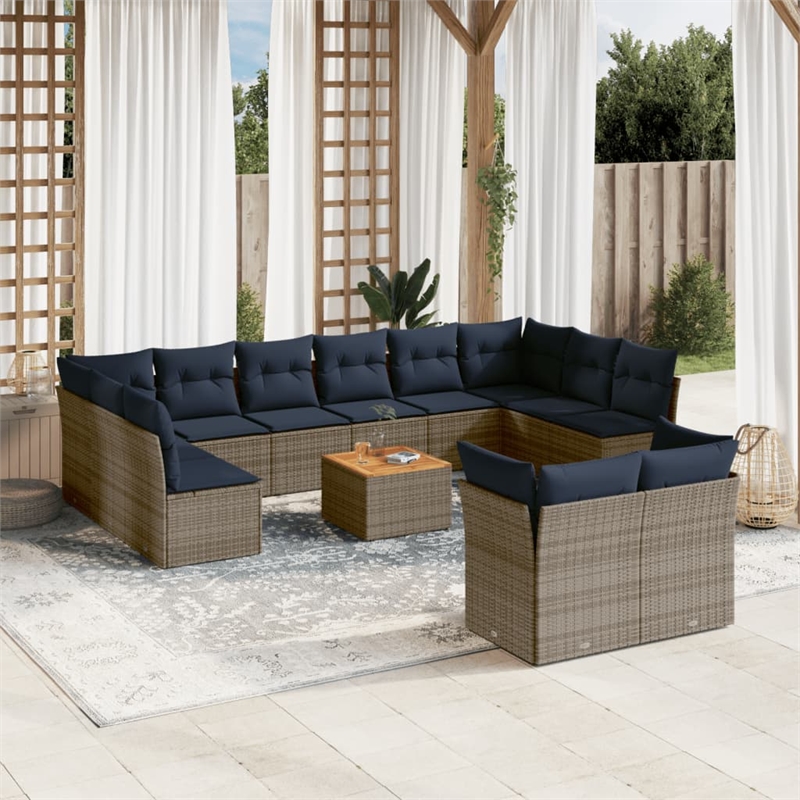 Afuera Living Contemporary Synthetic Poly Rattan 13 Piece Sofa Set in Gray