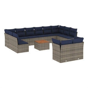 Afuera Living Contemporary Synthetic Poly Rattan 13 Piece Sofa Set in Gray