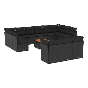 Afuera Living Contemporary 14 Piece Solid Acacia Wood Sofa Set in Black