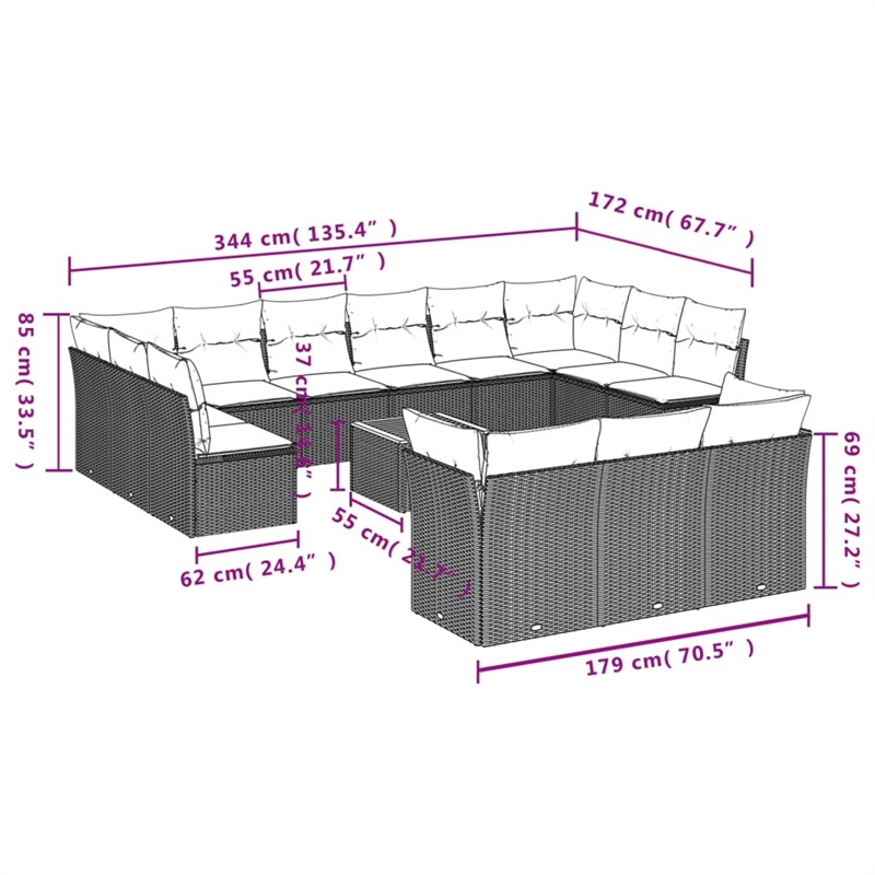 Afuera Living Contemporary Synthetic Poly Rattan 14 Piece Sofa Set in Gray/Beige