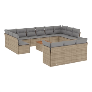 Afuera Living Contemporary Synthetic Poly Rattan 14 Piece Sofa Set in Gray/Beige