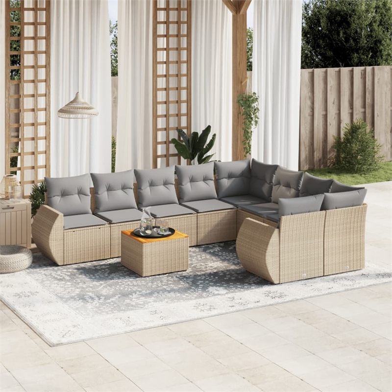 Afuera Living Contemporary 9 Piece Poly Rattan Sofa Set in Gray/Beige