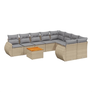 Afuera Living Contemporary 9 Piece Poly Rattan Sofa Set in Gray/Beige