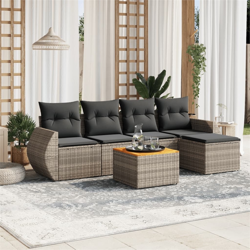Afuera Living Contemporary 6 Piece Poly Rattan Sofa Set in Gray