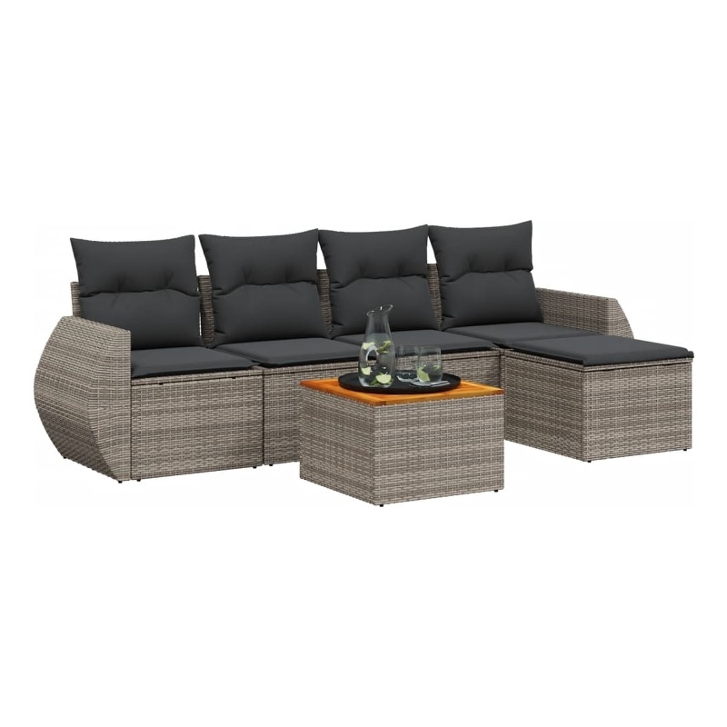 Afuera Living Contemporary 6 Piece Poly Rattan Sofa Set in Gray