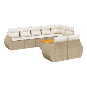 Afuera Living Contemporary 9 Piece Solid Acacia Wood Sofa Set in Beige