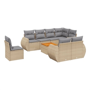 Afuera Living Contemporary Synthetic Poly Rattan 9 Piece Sofa Set in Beige