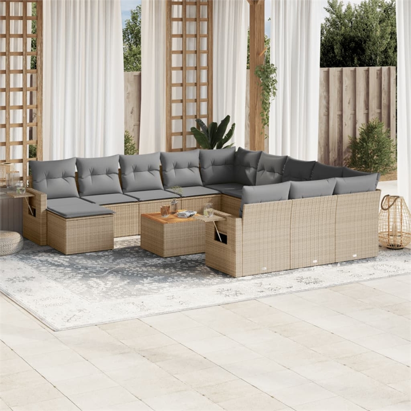 Afuera Living Contemporary Synthetic Poly Rattan 13 Piece  Sofa Set in Beige