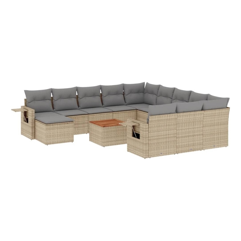 Afuera Living Contemporary Synthetic Poly Rattan 13 Piece  Sofa Set in Beige