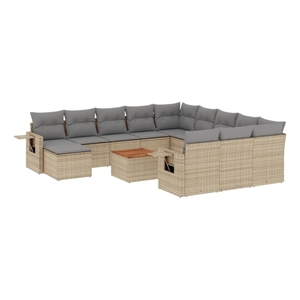 Afuera Living Contemporary Synthetic Poly Rattan 13 Piece  Sofa Set in Beige