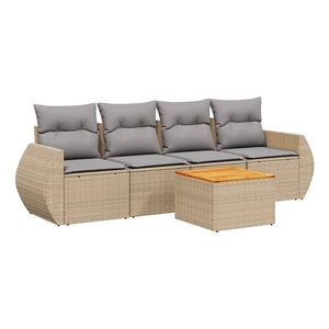 Afuera Living Contemporary Synthetic Poly Rattan 5 Piece  Sofa Set in Beige