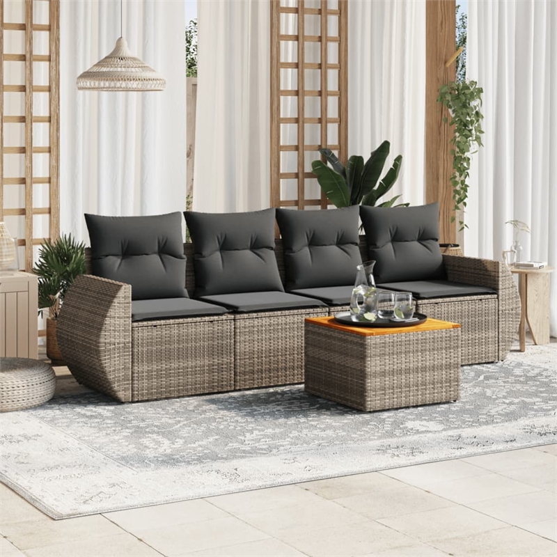 Afuera Living Contemporary 5 Piece Poly Rattan Small Sofa Set in Gray