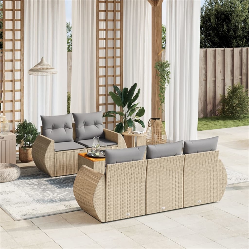 Afuera Living Contemporary 6 Piece Poly Rattan Sofa Set in Beige