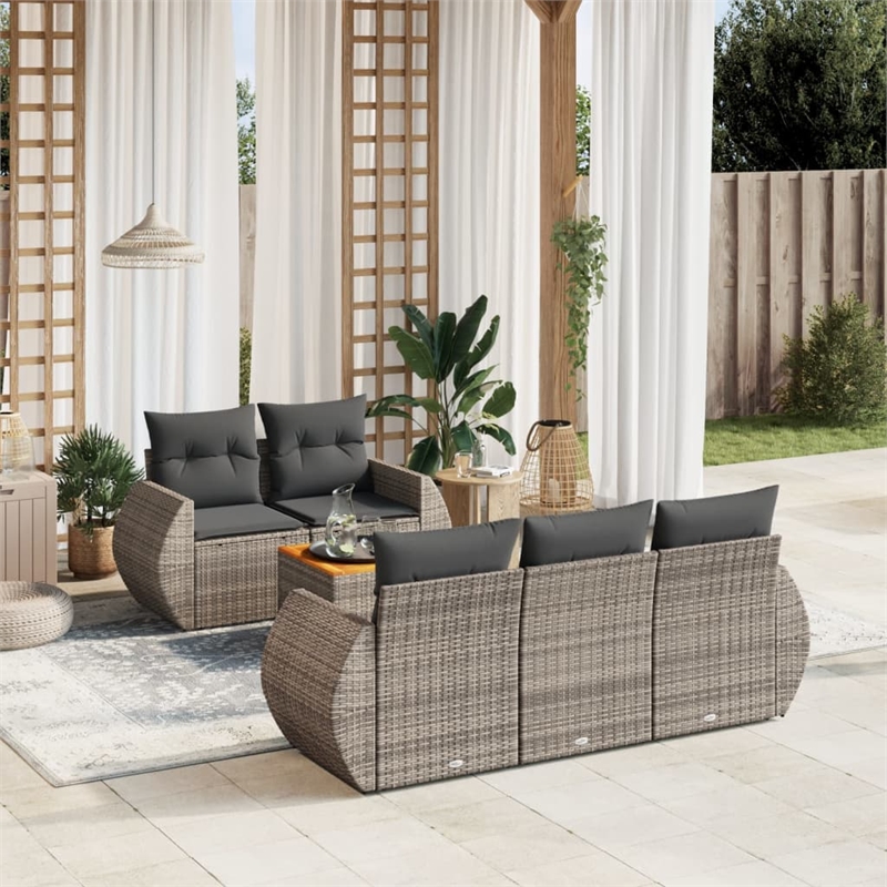 Afuera Living Contemporary 6 Piece Poly Rattan Sofa Set in Gray