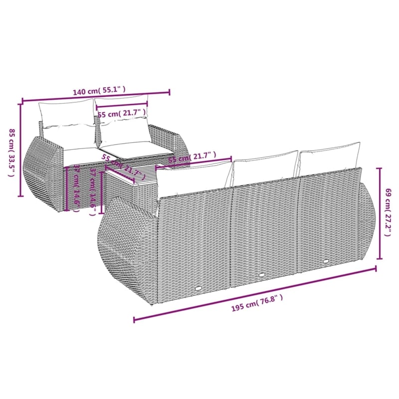 Afuera Living Contemporary 6 Piece Poly Rattan Sofa Set in Gray