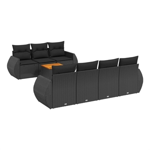 Afuera Living Contemporary Synthetic Poly Rattan 8 Piece Sofa Set in Black