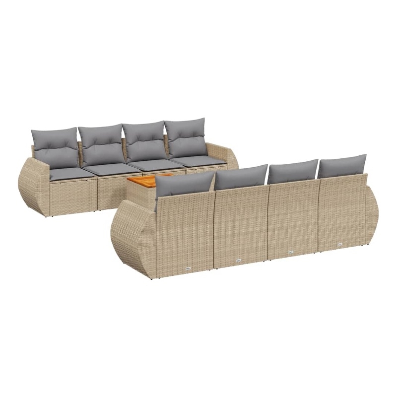 Afuera Living Contemporary Synthetic Poly Rattan 9 Piece  Sofa Set in Beige