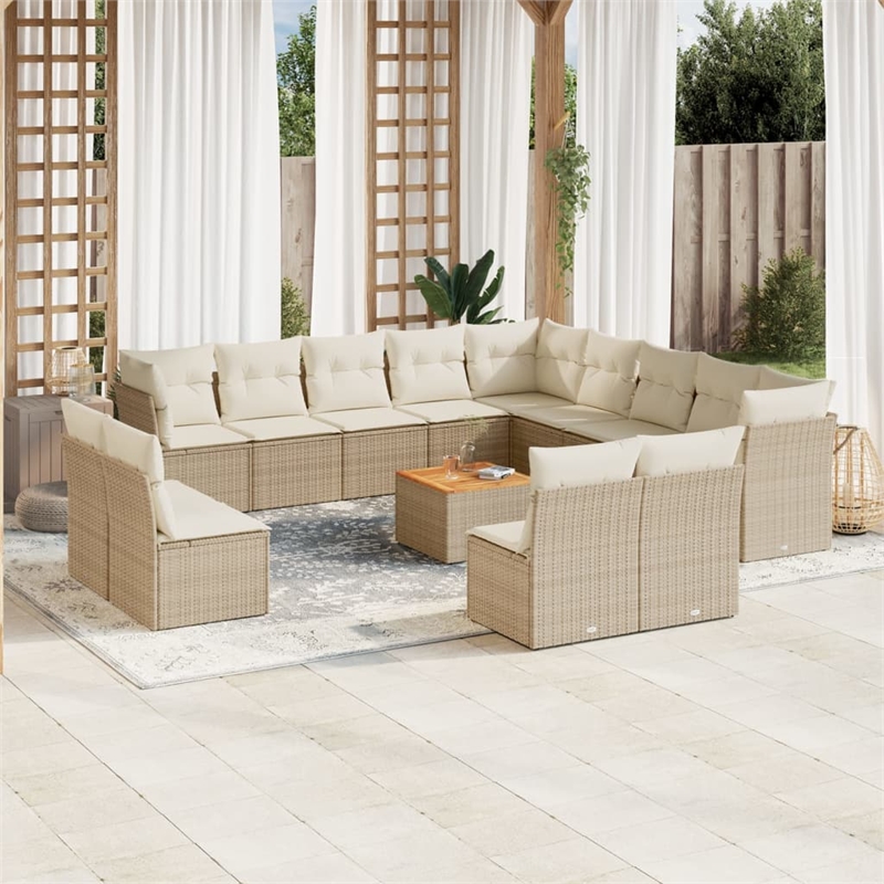 Afuera Living Contemporary 14 Piece Poly Rattan Sofa Set in Cream/Beige