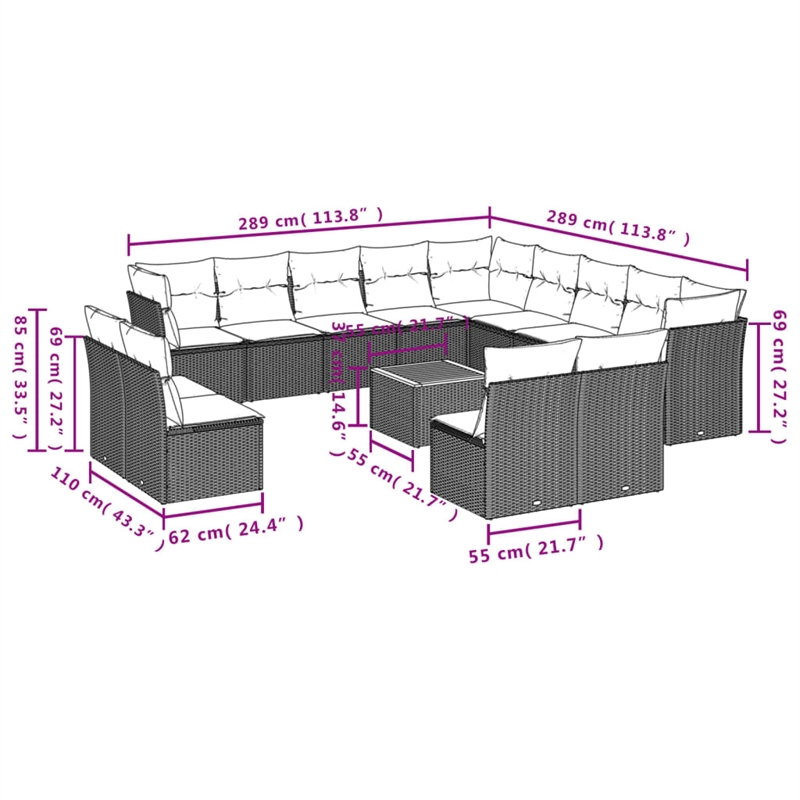 Afuera Living Contemporary 14 Piece Poly Rattan Sofa Set in Cream/Beige
