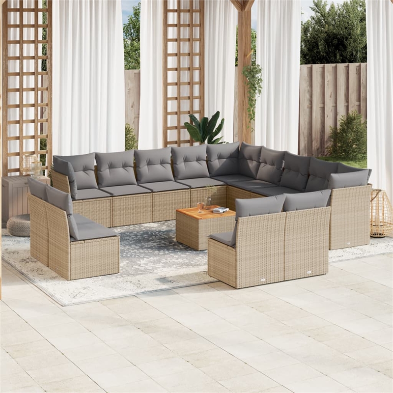 Afuera Living Contemporary Synthetic Poly Rattan 14 Piece Sofa Set in Gray/Beige