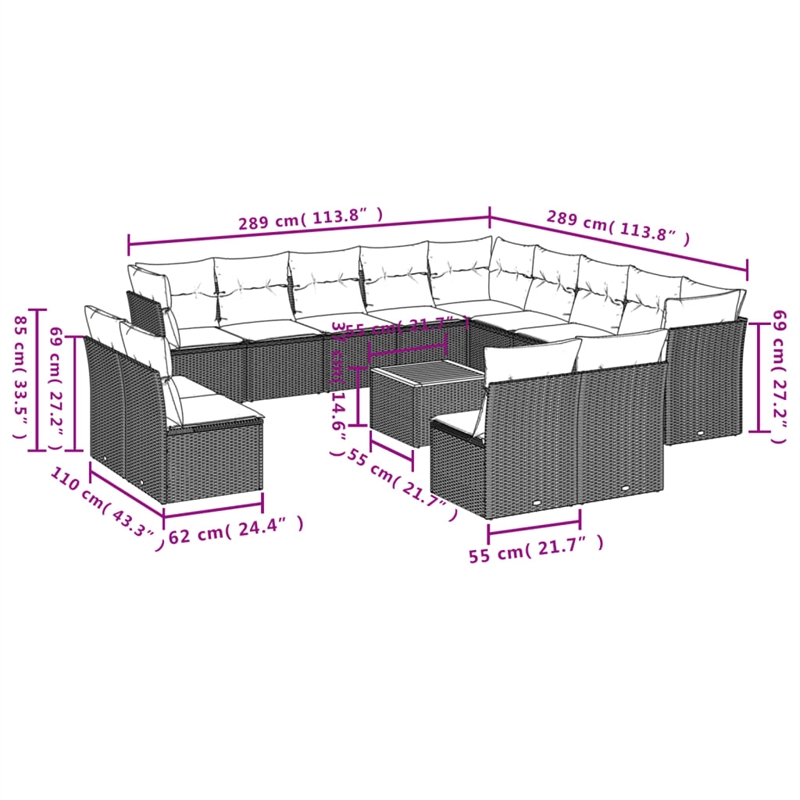 Afuera Living Contemporary Synthetic Poly Rattan 14 Piece Sofa Set in Gray/Beige