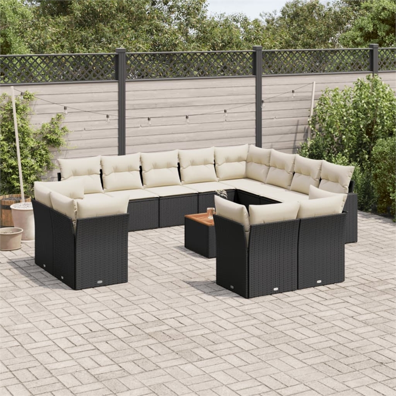 Afuera Living Contemporary 13 Piece Poly Rattan Sofa Set in Black/Cream