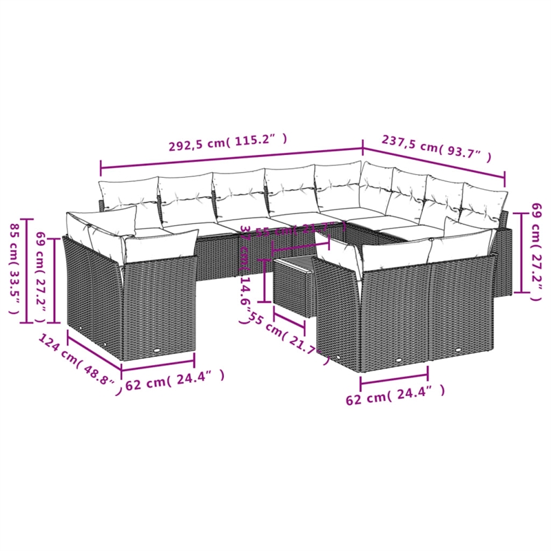 Afuera Living Contemporary 13 Piece Poly Rattan Sofa Set in Black/Cream