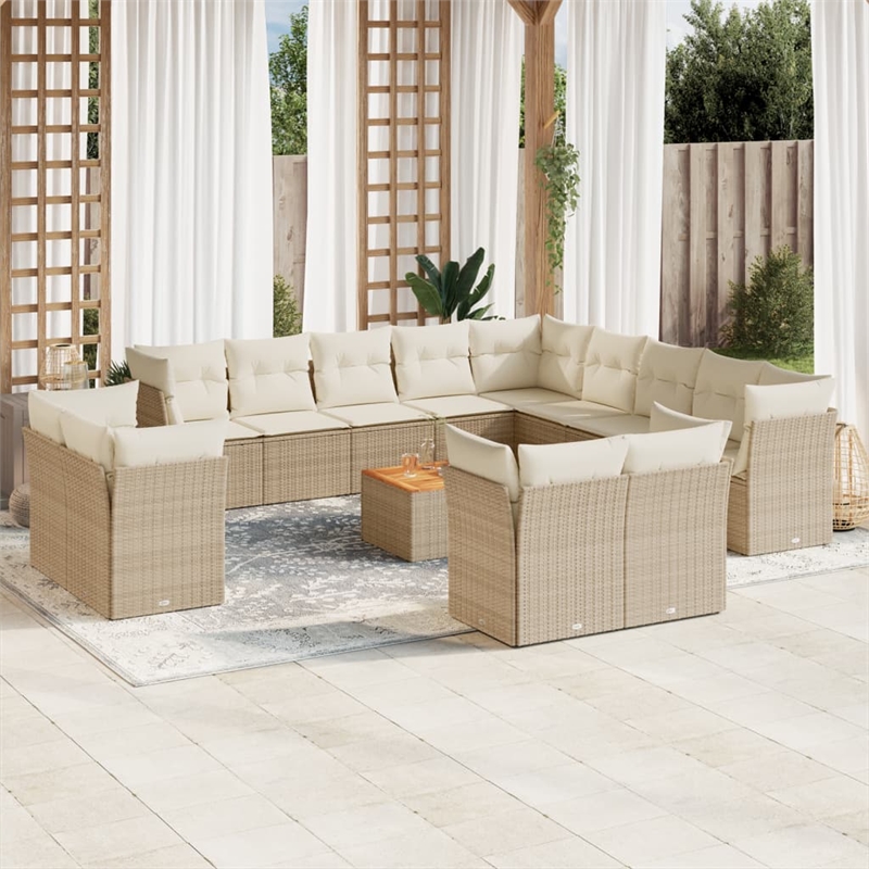 Afuera Living Contemporary 14 Piece Poly Rattan Sofa Set in Cream/Beige
