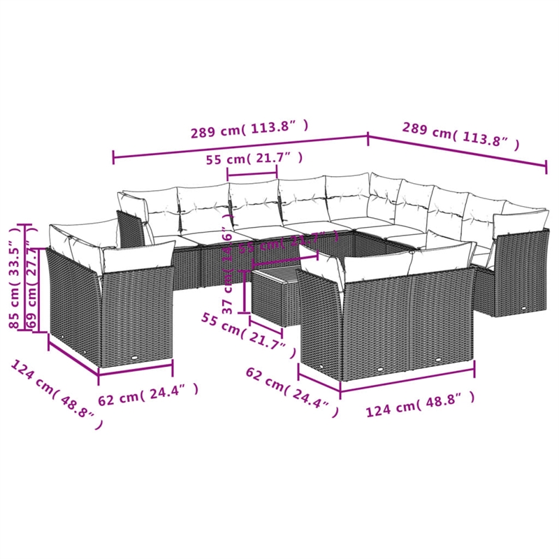 Afuera Living Contemporary 14 Piece Poly Rattan Sofa Set in Cream/Beige