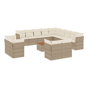 Afuera Living Contemporary 14 Piece Poly Rattan Sofa Set in Cream/Beige