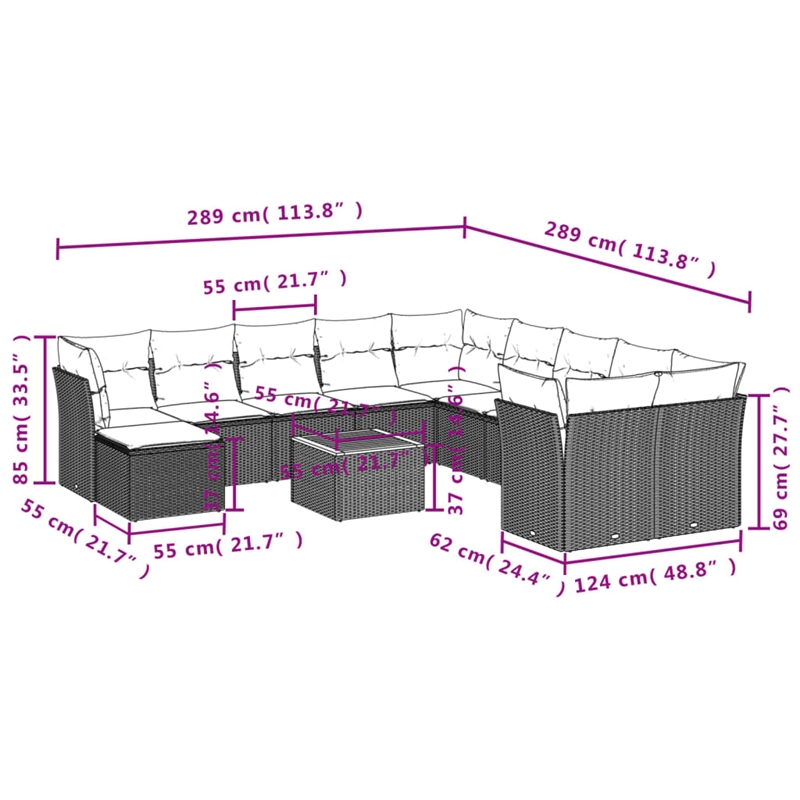 Afuera Living Contemporary Synthetic Poly Rattan Garden Sofa Set in Gray