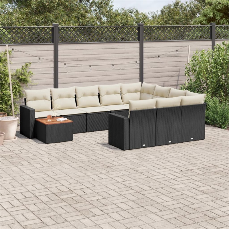 Afuera Living Contemporary 11 Piece Poly Rattan Sofa Set in Black/Cream