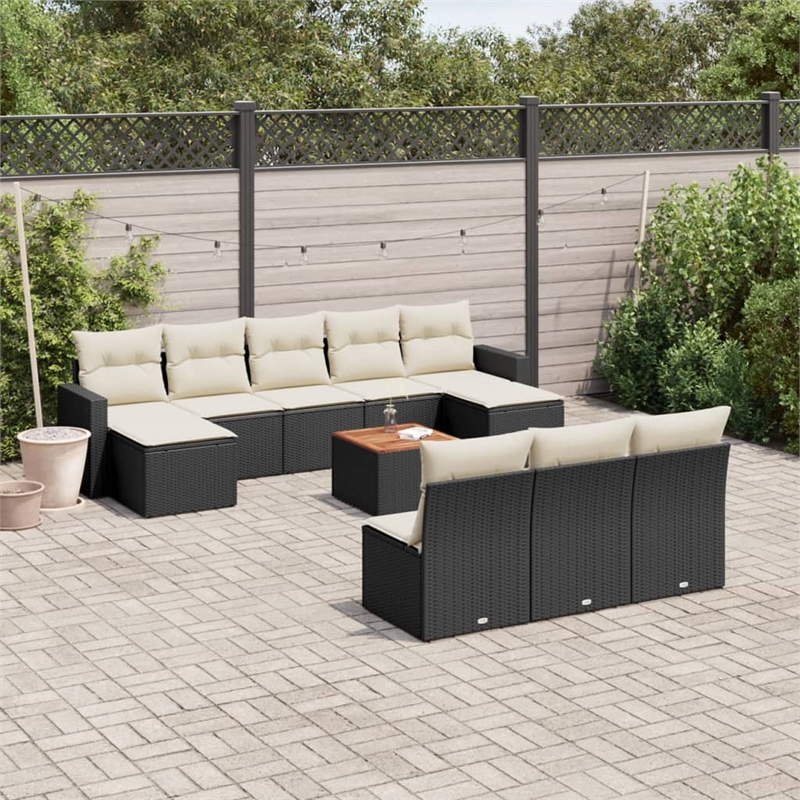 Afuera Living Contemporary 11 Piece Poly Rattan Sofa Set in Black/Cream