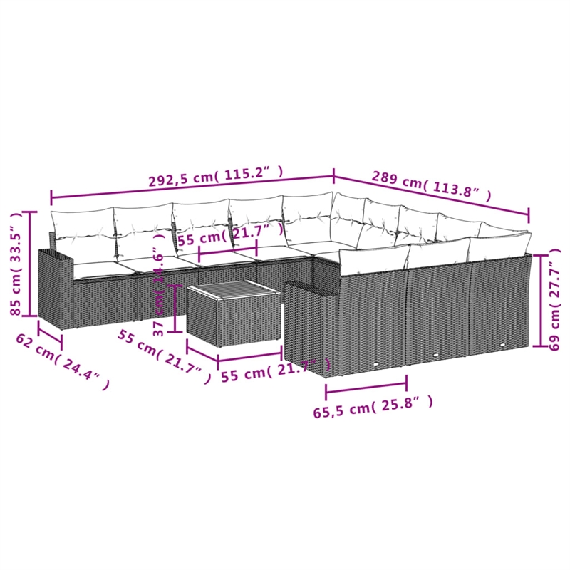 Afuera Living Contemporary 12 Piece Poly Rattan Sofa Set in Black