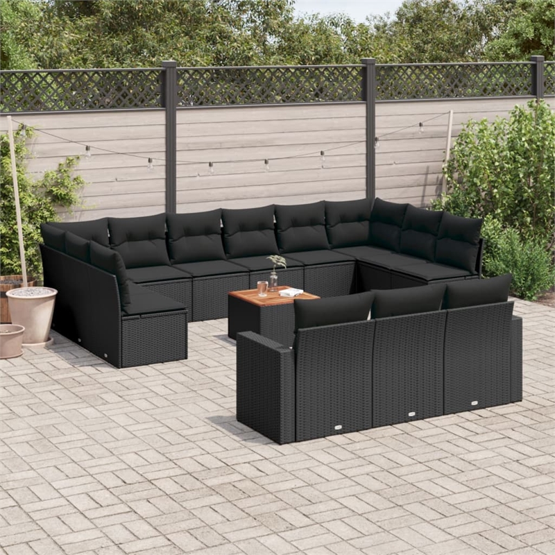 Afuera Living Contemporary 14 Piece Poly Rattan Sofa Set in Black