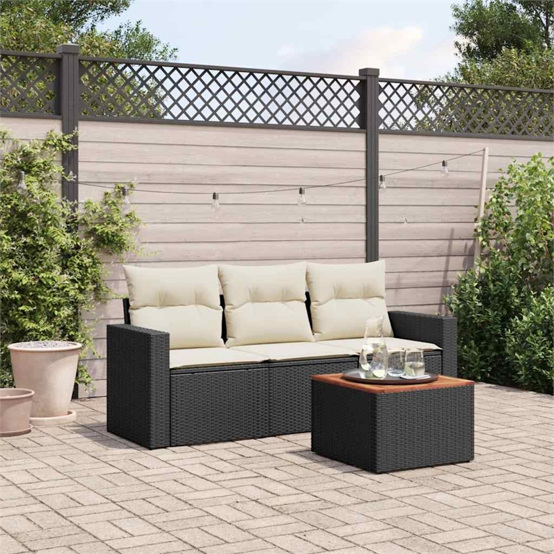 Afuera Living Contemporary 4 Piece Poly Rattan Sofa Set in Black/Cream