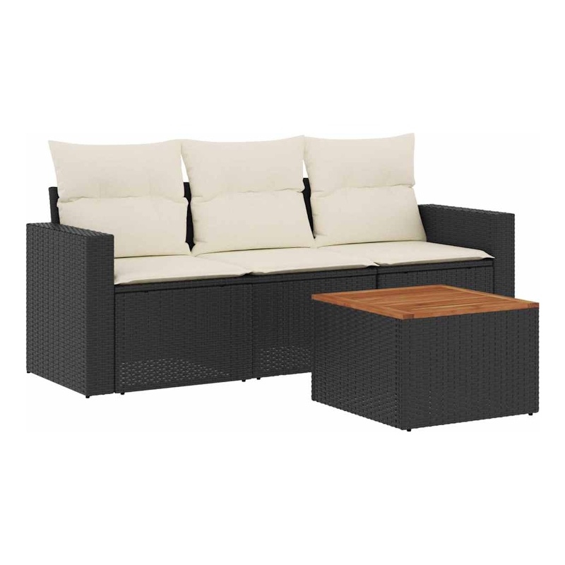 Afuera Living Contemporary 4 Piece Poly Rattan Sofa Set in Black/Cream