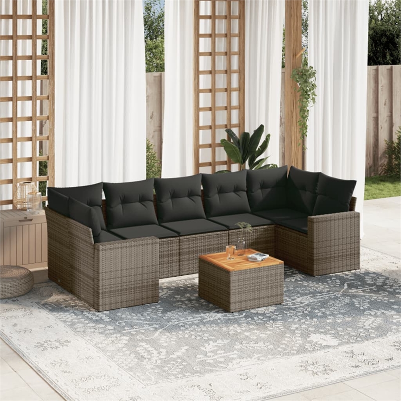 Afuera Living Contemporary Synthetic Poly Rattan 8 Piece  Sofa Set in Gray