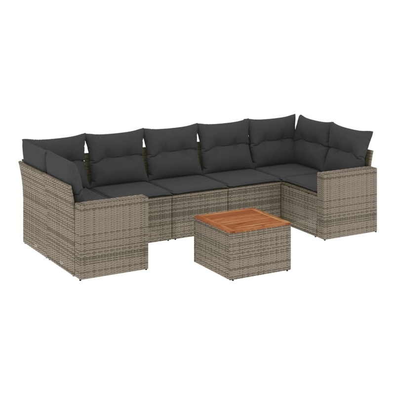 Afuera Living Contemporary Synthetic Poly Rattan 8 Piece  Sofa Set in Gray