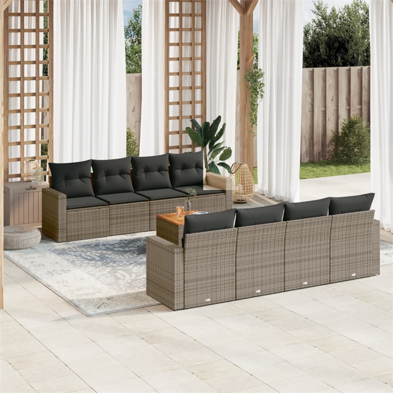 Afuera Living Contemporary Synthetic Poly Rattan 9 Piece  Sofa Set in Gray