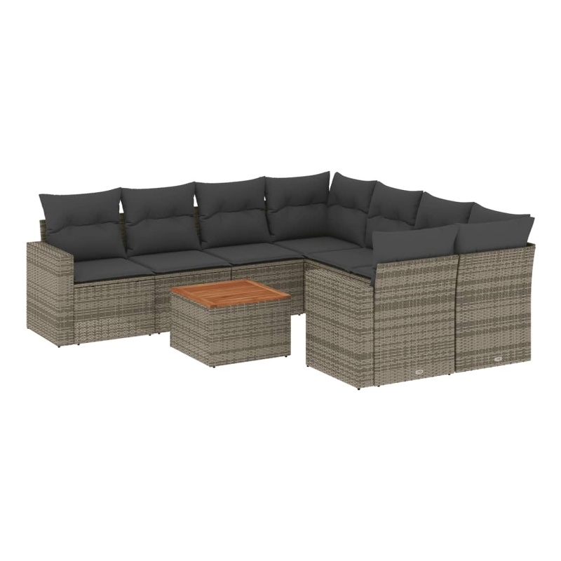 Afuera Living Contemporary Synthetic Poly Rattan 9 Piece Large Sofa Set in Gray