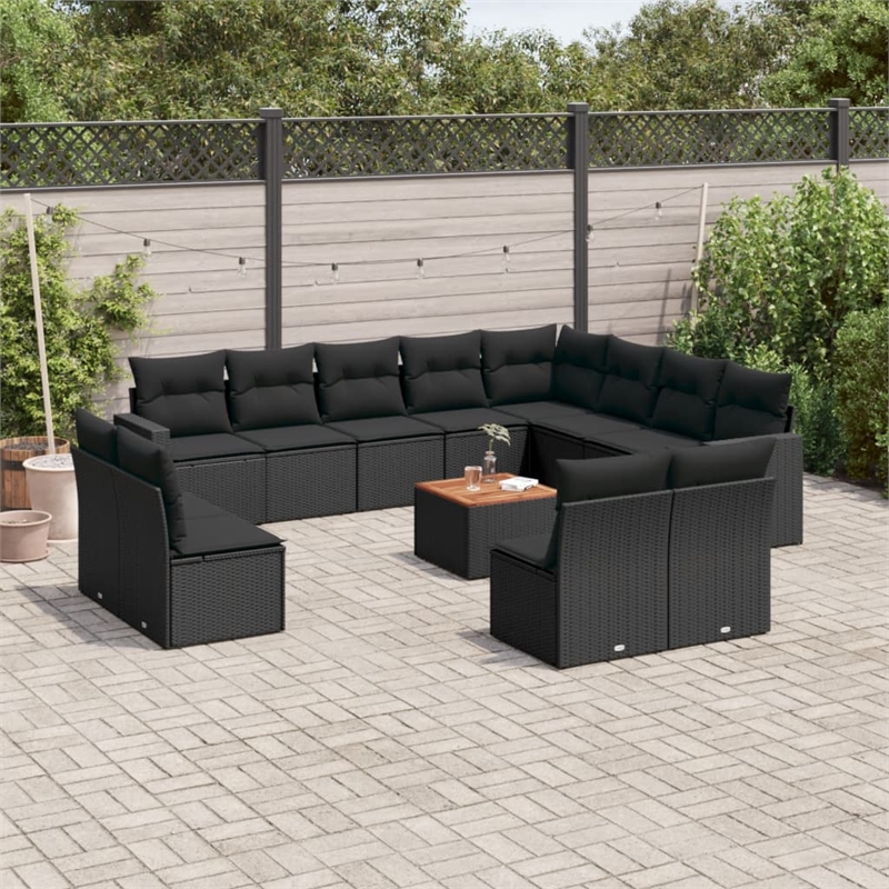 Afuera Living Contemporary 13 Piece Poly Rattan Large Sofa Set in Black