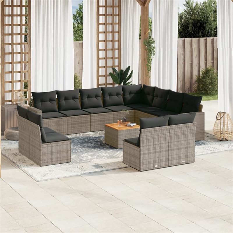 Afuera Living Contemporary Synthetic Poly Rattan 13 Piece Sofa Set in Gray