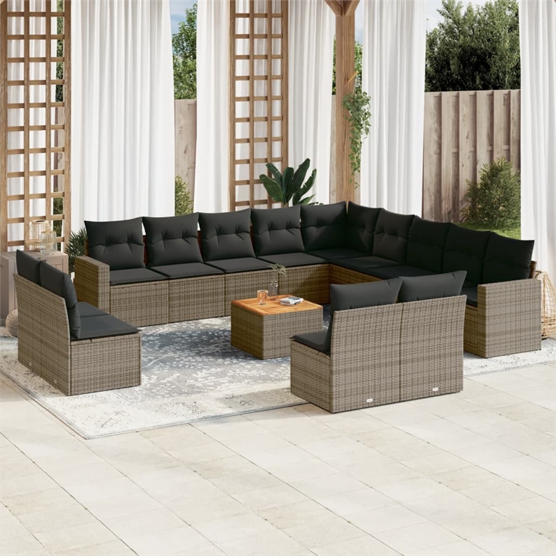 Afuera Living Contemporary 14 Piece Poly Rattan Sofa Set in Gray