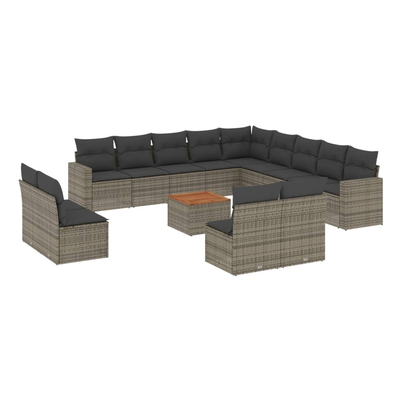Afuera Living Contemporary 14 Piece Poly Rattan Sofa Set in Gray