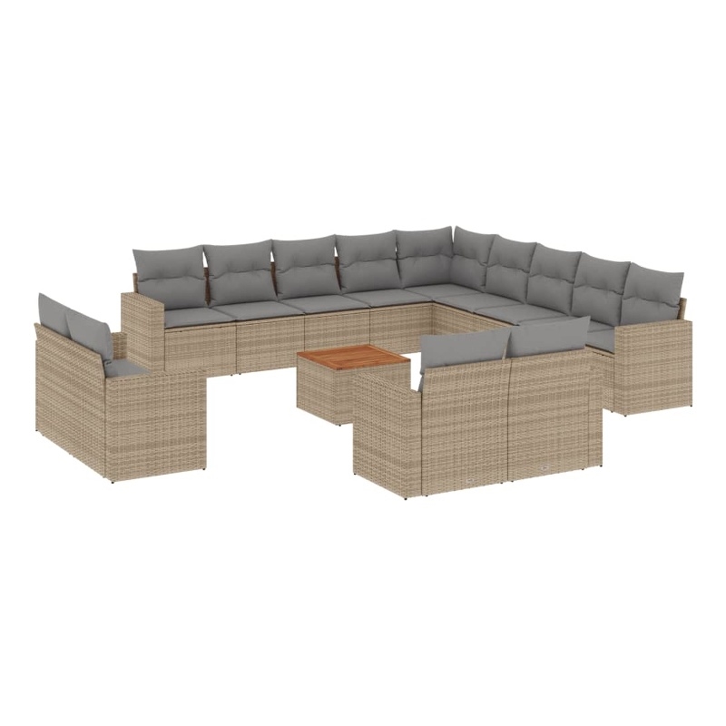 Afuera Living Contemporary 14 Piece Poly Rattan Sofa Set in Beige